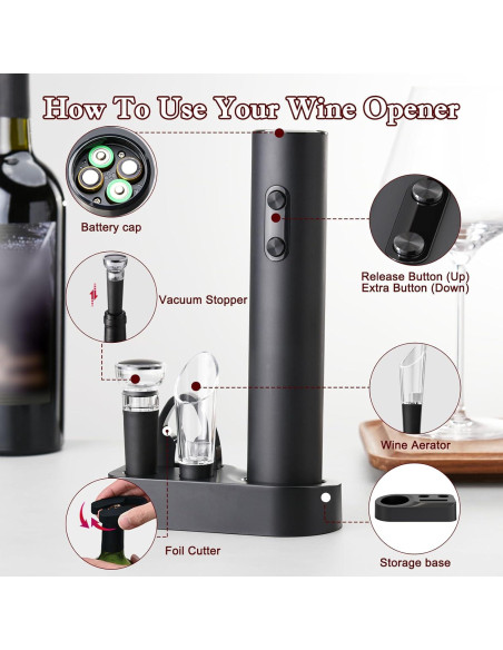 Abridor de Vino Eléctrico AtomDream Tech 5 en 1 Negro Abridor de Vino Eléctrico AtomDream Tech 5 en 1 Negro