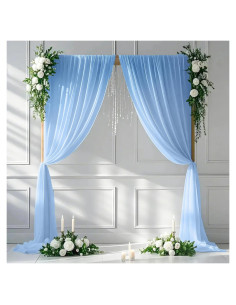 Cortinas de Chiffon Azul Bebé MODFUNS 2 Paneles 29x300 cm