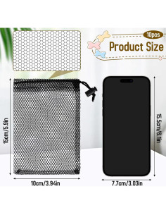 10 Bolsas de Malla con Cierre de Cordón Sliverdew 15x10cm 2