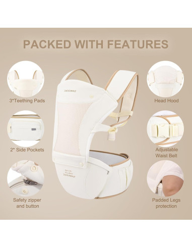 Portabebés Bebamour Caqui 0-36 meses, malla transpirable, 6 posiciones