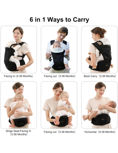 Portabebés Bebamour Caqui 0-36 meses, malla transpirable, 6 posiciones