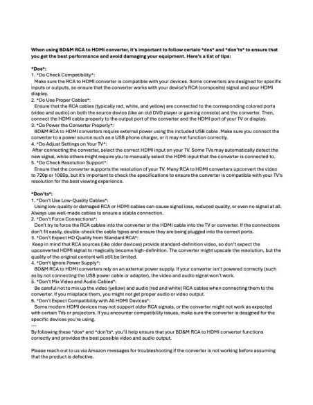 Convertidor RCA a HDMI BD&M 720P/1080P para TV y PC