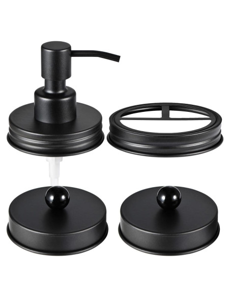 Juego de 4 tapas para frascos Mason - Acero inoxidable negro