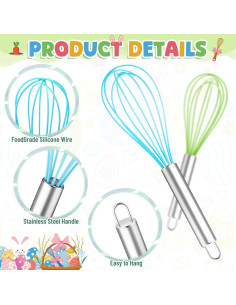 Juego de 12 Batidores de Pascua Funnymoom - Silicona y Acero Inoxidable 2