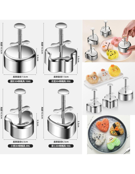 Molde de Musubi de Acero Inoxidable TAFALAA - Set de 4 Piezas