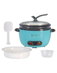 Olla Arrocera ICOOK 0.6L Azul con Vaporera y Tapa de Vidrio