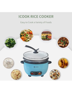 Olla Arrocera ICOOK 0.6L Azul con Vaporera y Tapa de Vidrio 2