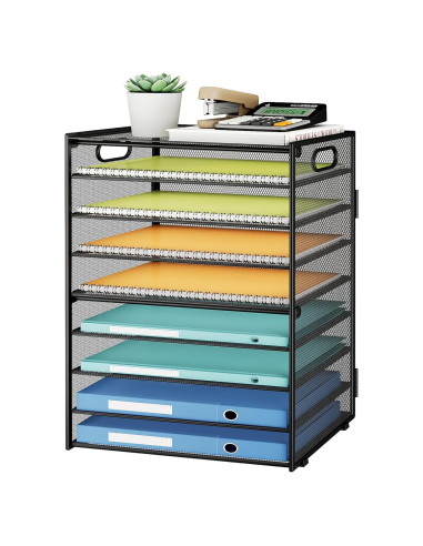 Organizador de Papel SUBEKYU 9 Niveles Metal Negro Ajustable