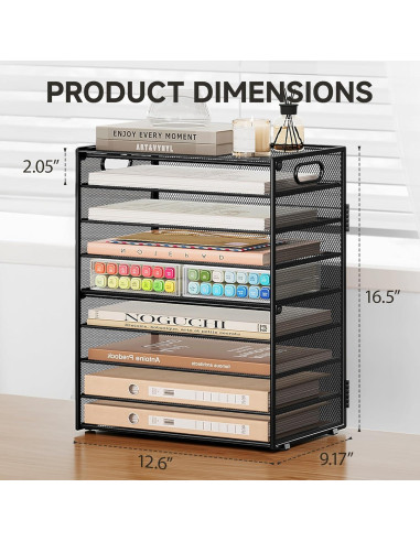 Organizador de Papel SUBEKYU 9 Niveles Metal Negro Ajustable
