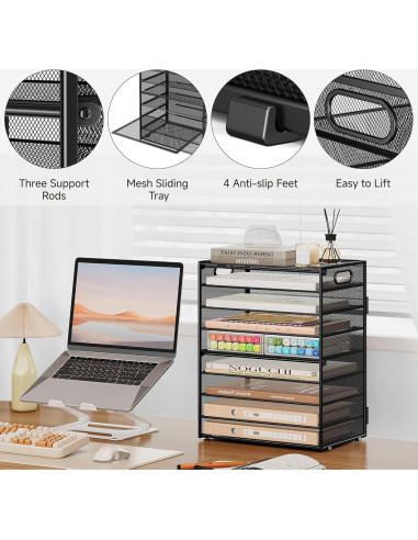 Organizador de Papel SUBEKYU 9 Niveles Metal Negro Ajustable
