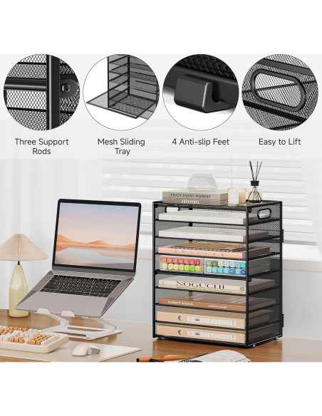 Organizador de Papel SUBEKYU 9 Niveles Metal Negro Ajustable