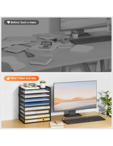 Organizador de Papel SUBEKYU 9 Niveles Metal Negro Ajustable