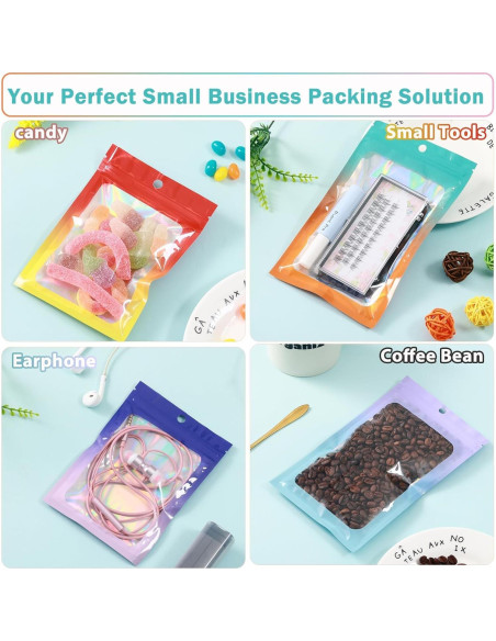 200 Bolsas Mylar Holográficas 5x8 GcFoir con Ventana Morado/Azul