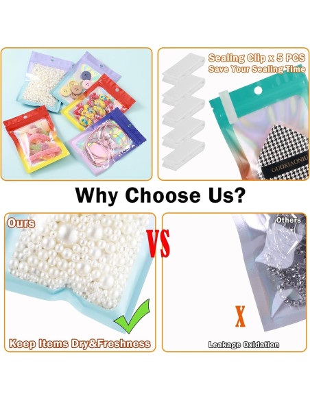 200 Bolsas Mylar Holográficas 5x8 GcFoir con Ventana Morado/Azul