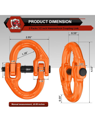 Conector de Cadena de Seguridad AMBULL G80 1/2" 5443 kg Naranja
