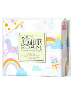 Juego de Sábanas de Cama Completa Donde los Puntos de Lunares Unicornio 4 Piezas