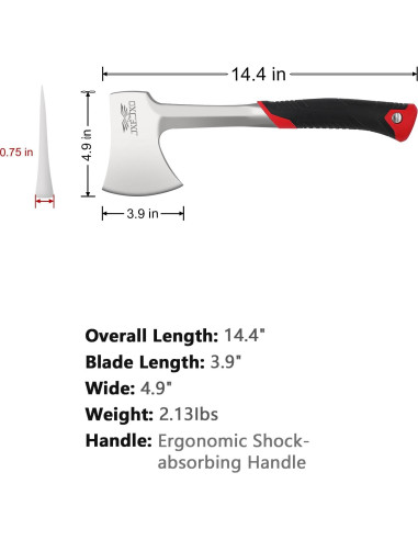 Hacha de Camping JXE JXO 36.6 cm con Funda de Nylon Roja