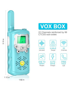 Walkie Talkies Azul para Niños y Adultos 22 Canales 4.83 km 2