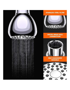 Cabezal de Ducha Alta Presión WASSA 7.62 cm Acero Inoxidable 2