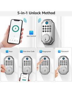 Cerradura Inteligente LOCK&SOLVER E02-F Níquel Satinado 5 en 1 2