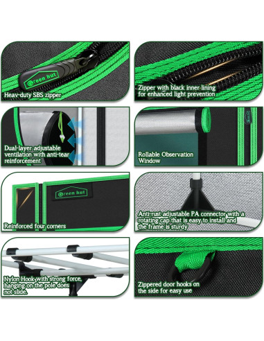 Carpa de Cultivo Interior Green Hut 60x60x120 cm 600D Mylar