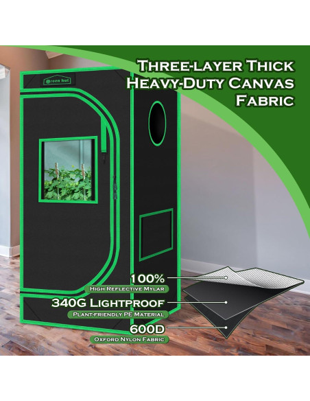 Carpa de Cultivo Interior Green Hut 60x60x120 cm 600D Mylar