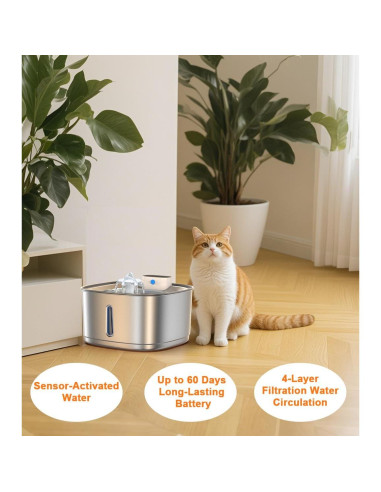 Fuente de Agua Inalámbrica GinGine 3.2L Acero Inoxidable