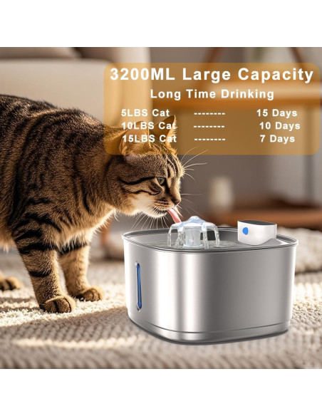 Fuente de Agua Inalámbrica GinGine 3.2L Acero Inoxidable