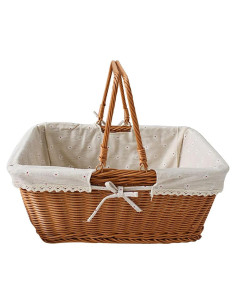 Cesta de Picnic Grande RT&BS Tejida a Mano con Forro