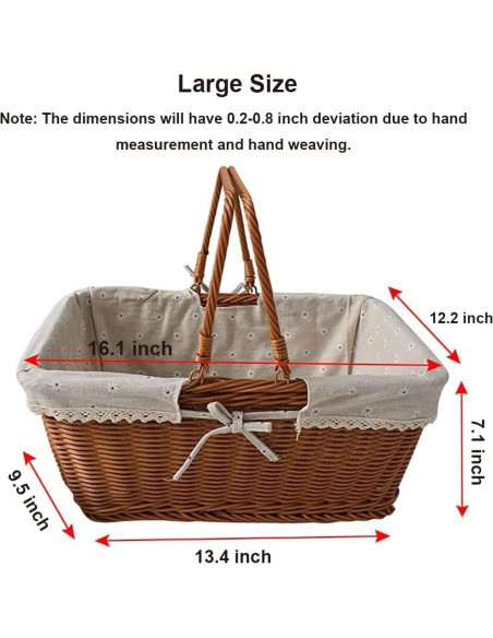 Cesta de Picnic Grande RT&BS Tejida a Mano con Forro Cesta de Picnic Grande RT&BS Tejida a Mano con Forro