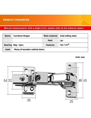 Bisagras Hidráulicas Ajustables WANLIAN 165 Grados Cierre Suave