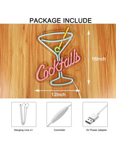 Cartel de Neón de Cócteles ZODZ 40x30 cm LED Decoración 2