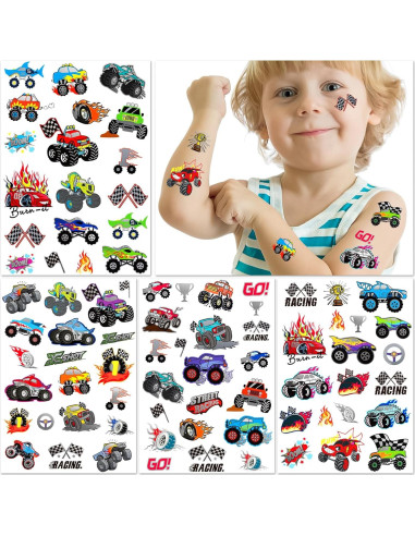 75 Tatuajes Temporales Metálicos para Niños - Camiones Monstruo