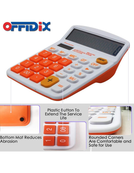 Calculadora OFFIDIX Electrónica Solar 12 Dígitos Naranja