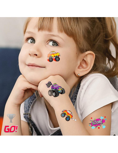 75 Tatuajes Temporales Metálicos para Niños - Camiones Monstruo