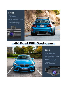 Cámara Dash 4K LAMONKE Delantera y Trasera con GPS y WiFi 2