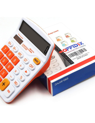 Calculadora OFFIDIX Electrónica Solar 12 Dígitos Naranja