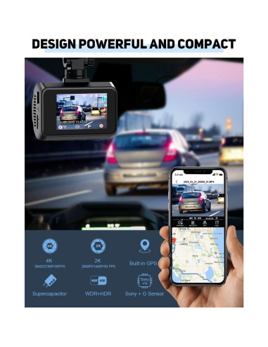 Cámara Dash 4K LAMONKE Delantera y Trasera con GPS y WiFi
