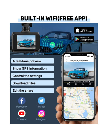 Cámara Dash 4K LAMONKE Delantera y Trasera con GPS y WiFi