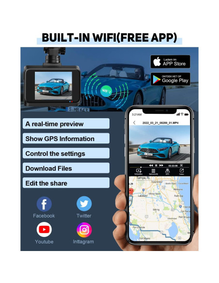Cámara Dash 4K LAMONKE Delantera y Trasera con GPS y WiFi