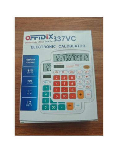 Calculadora OFFIDIX Electrónica Solar 12 Dígitos Naranja