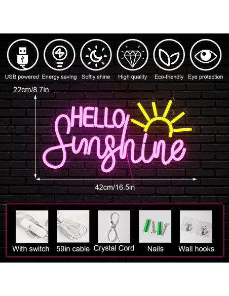 Letrero Neón Hola Sol Horseneon 22x42cm Decoración Pared Letrero Neón Hola Sol Horseneon 22x42cm Decoración Pared