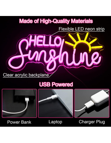 Letrero Neón Hola Sol Horseneon 22x42cm Decoración Pared