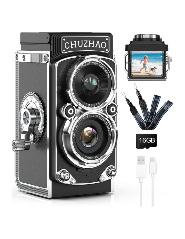 Cámara Digital Retro TURN RAISE 12MP 1080P Compacta Negra