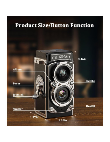 Cámara Digital Retro TURN RAISE 12MP 1080P Compacta Negra