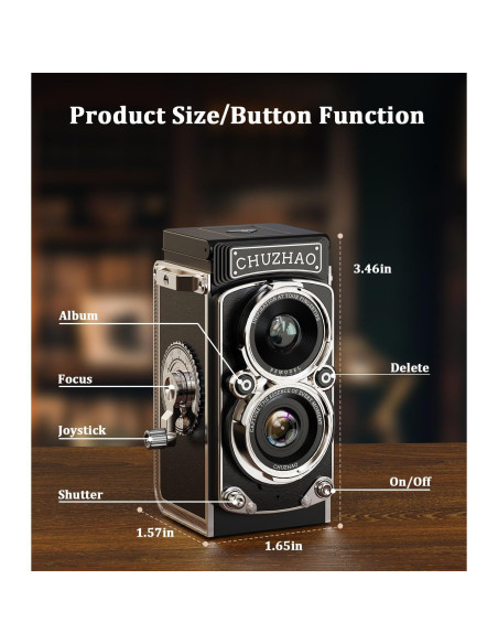 Cámara Digital Retro TURN RAISE 12MP 1080P Compacta Negra