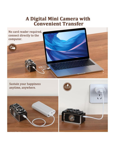 Cámara Digital Retro TURN RAISE 12MP 1080P Compacta Negra