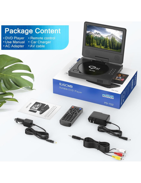 Reproductor DVD portátil PJGCWB 9.5" pantalla giratoria 7.5"