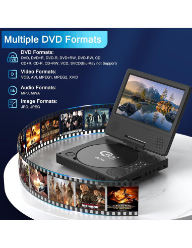 Reproductor DVD portátil PJGCWB 9.5" pantalla giratoria 7.5"