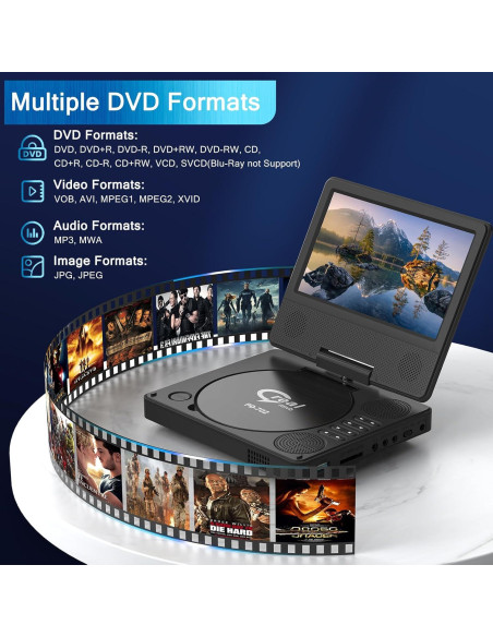 Reproductor DVD portátil PJGCWB 9.5" pantalla giratoria 7.5"